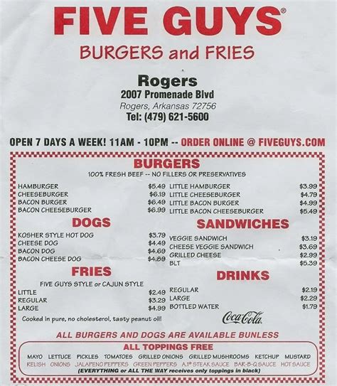 five guys burgers & fries menu|Five Guys